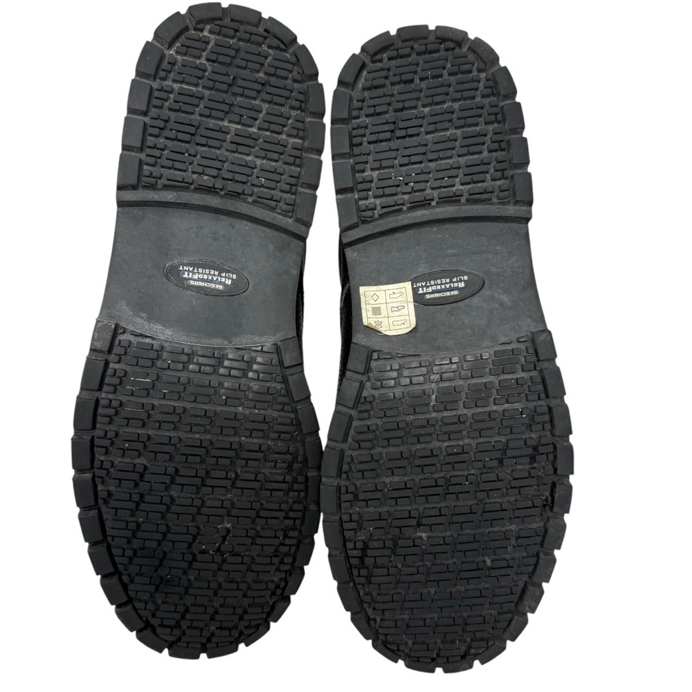 Skechers Black Pebbled Leather Relaxed Fit Slip Resistant Lace Up Shoes Size 11 - Picture 15 of 15